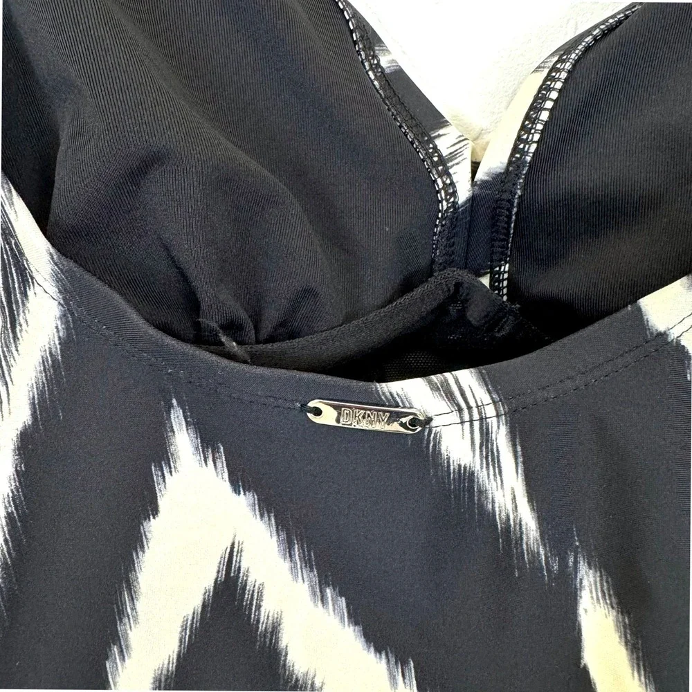 DKNY One Piece Swimsuit Black White Zebra Print Ruffle V Neck Women's Size Small - Picture 4 of 8